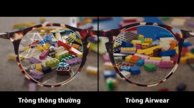 so sánh tròng thông thường và tròng Airwear (tròng Essilor Airwear nhìn màu chuẩn và rõ hơn)