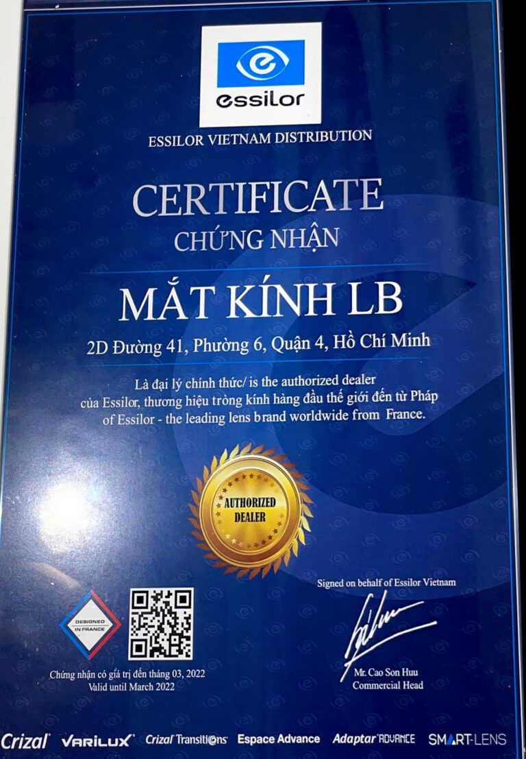 mắt kính TP.HCM | chứng nhận Essilor