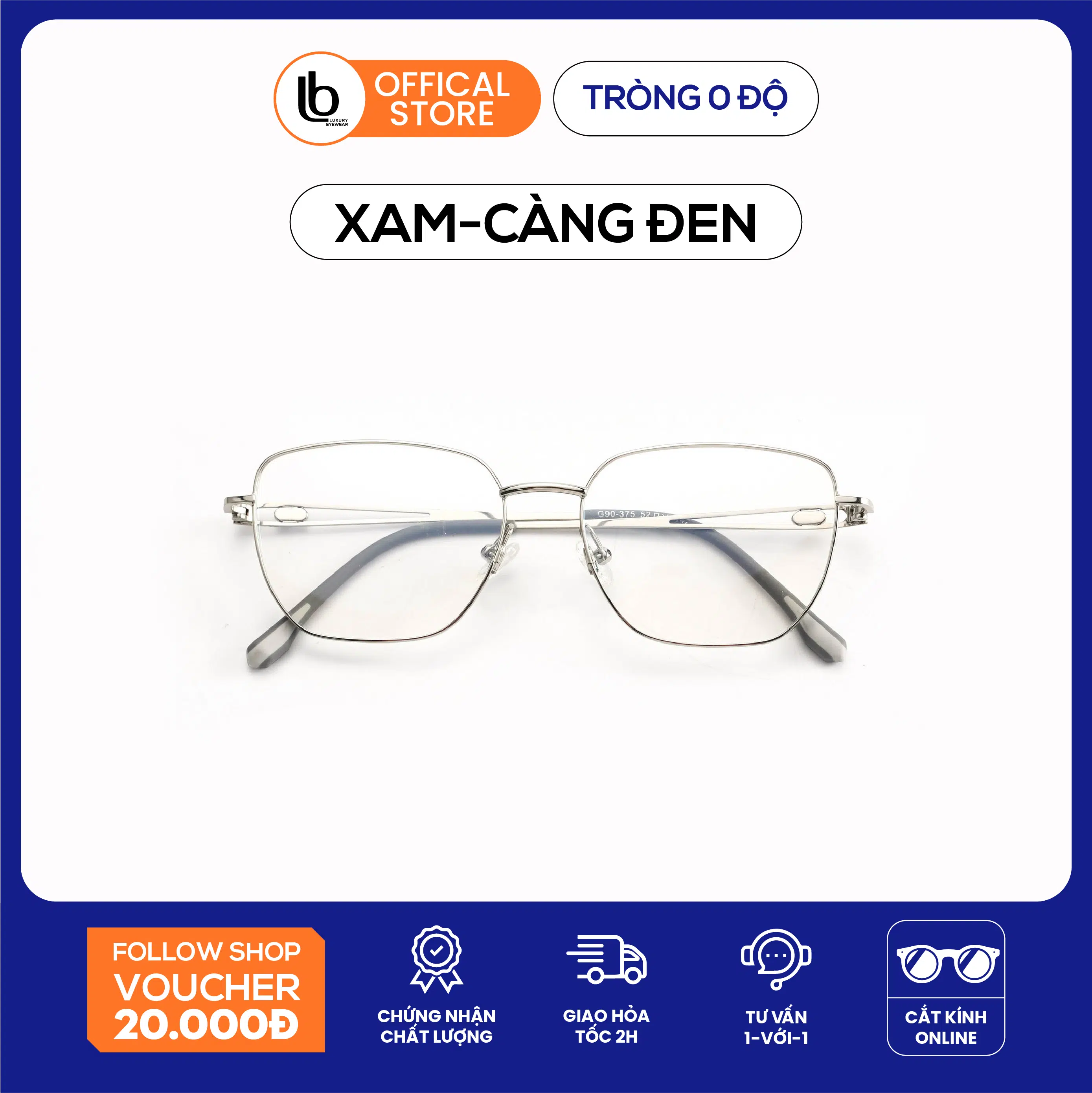 G90375 (1) Kính đa giác LB Eyewear 90375 kính gọng kim loại chống tia UV, thiết kế thời trang phù hợp nhiều khuôn mặt - Ảnh 1
