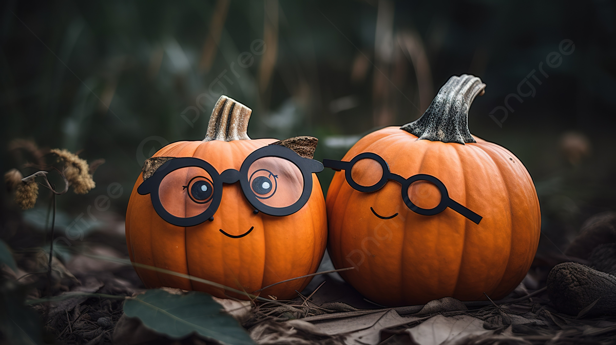 pngtree two pumpkins with eyeglasses on halloween holiday picture image 3024744 1