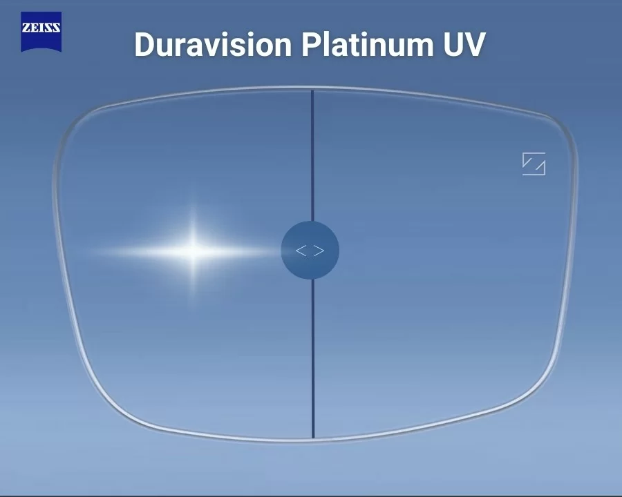 so sánh tròng kính thông thường và tròng Zeiss Duravision Platinum UV trong việc chống chói