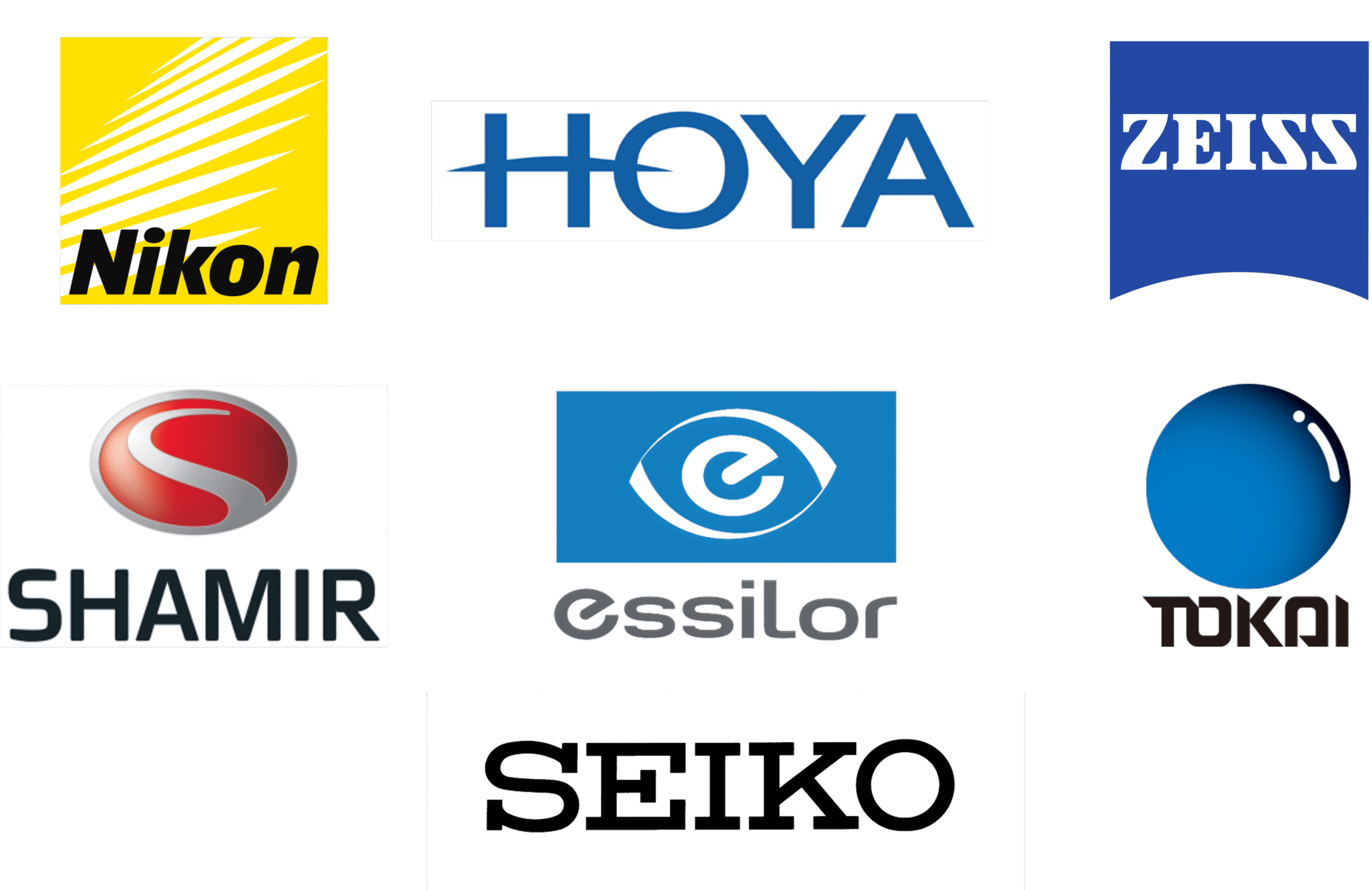 các thương hiệu tròng kính: nikon, hoya, , shamir, essilor, tokai, seiko